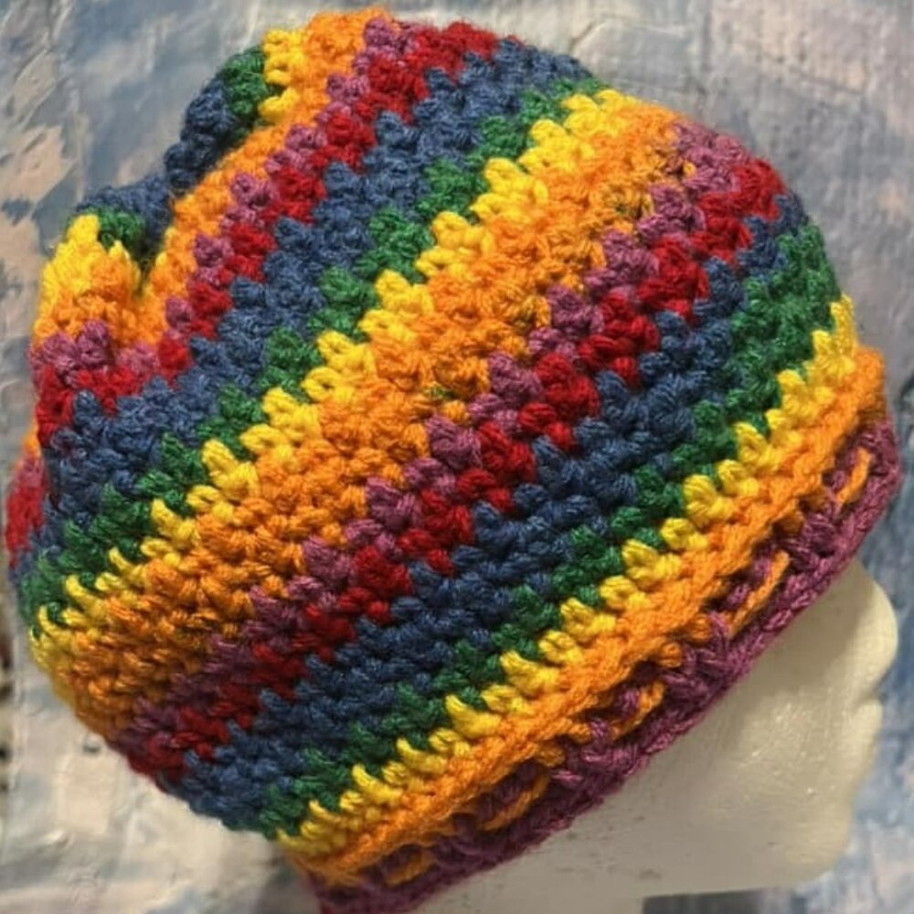 🐻New Handmade Rainbow Beanie - 8.5" Long x 21" Circumference